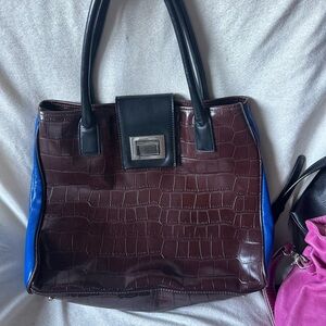 Charles Jourdan Croc-Embossed Brown and Blue Tote